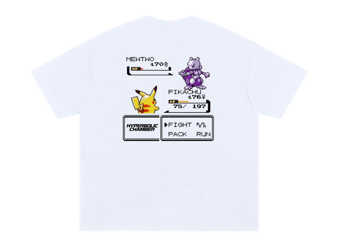 Pikachu vs Mewtwo pixel art oversized tee by Hyperbolic Chamber – view 3